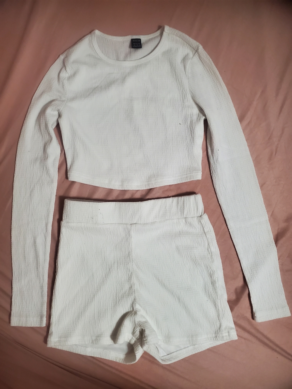 SHEIN White Ribbed Two-Piece Lounge Set